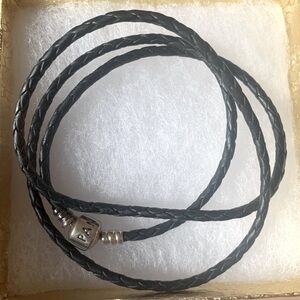 Retired Pandora Black Braided Leather Necklace